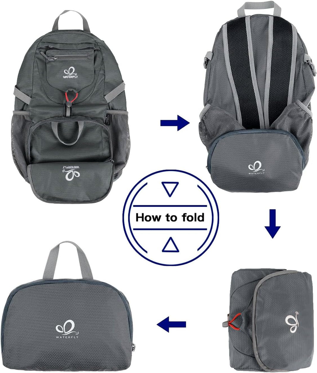 WATERFLY Ultraleicht Faltbar Klein Rucksack: 20L Leicht Packable Wanderrucksack Tagesrucksack Trekki