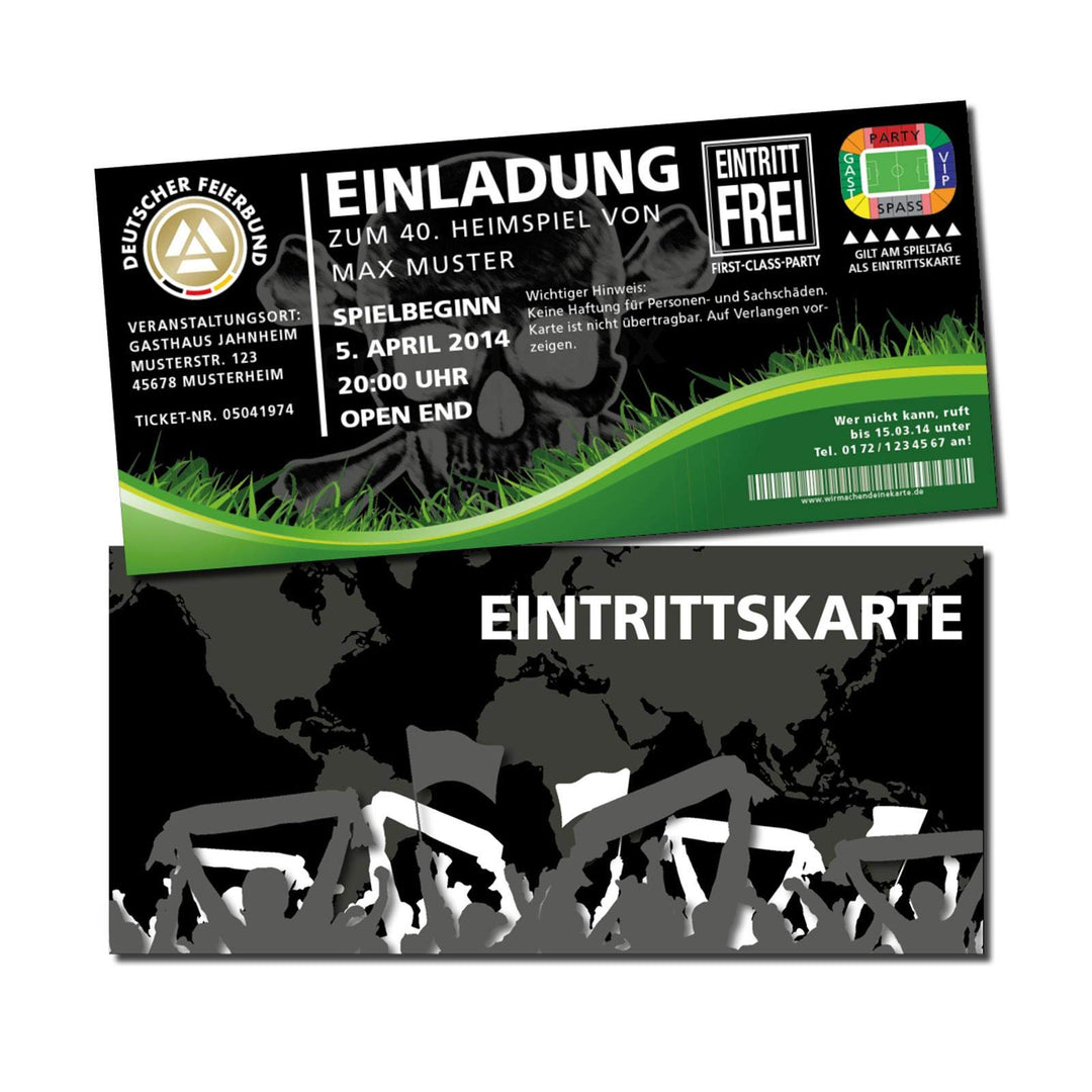Einladung Einladungskarte Geburtstag Fussball-Stadionticket schwarz individuell 20, 20