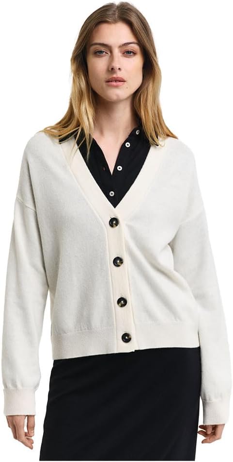 GANT Damen Superfine Lambswool Cardigan Strickjacke M Cream, M Cream