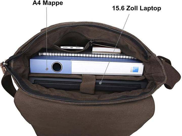 Ruschen Umhängetasche Herren aus Canvas, Herrentasche, Laptoptasche für 15,6 Zoll Laptop, Schulterta