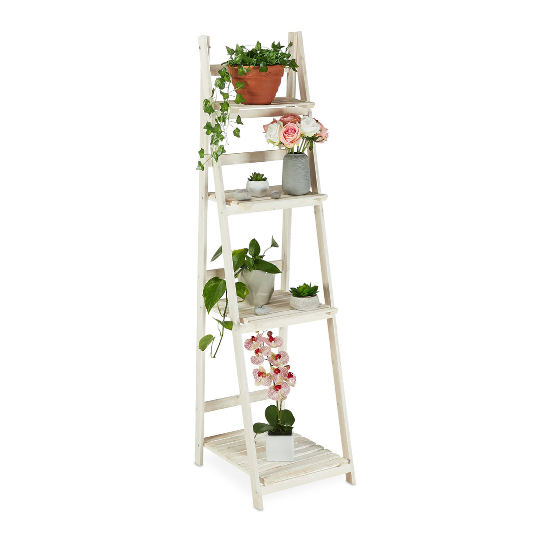 Relaxdays Blumentreppe, für innen & Balkon, Shabby-Chic Design, freistehend & klappbar, HBT 160x41x5