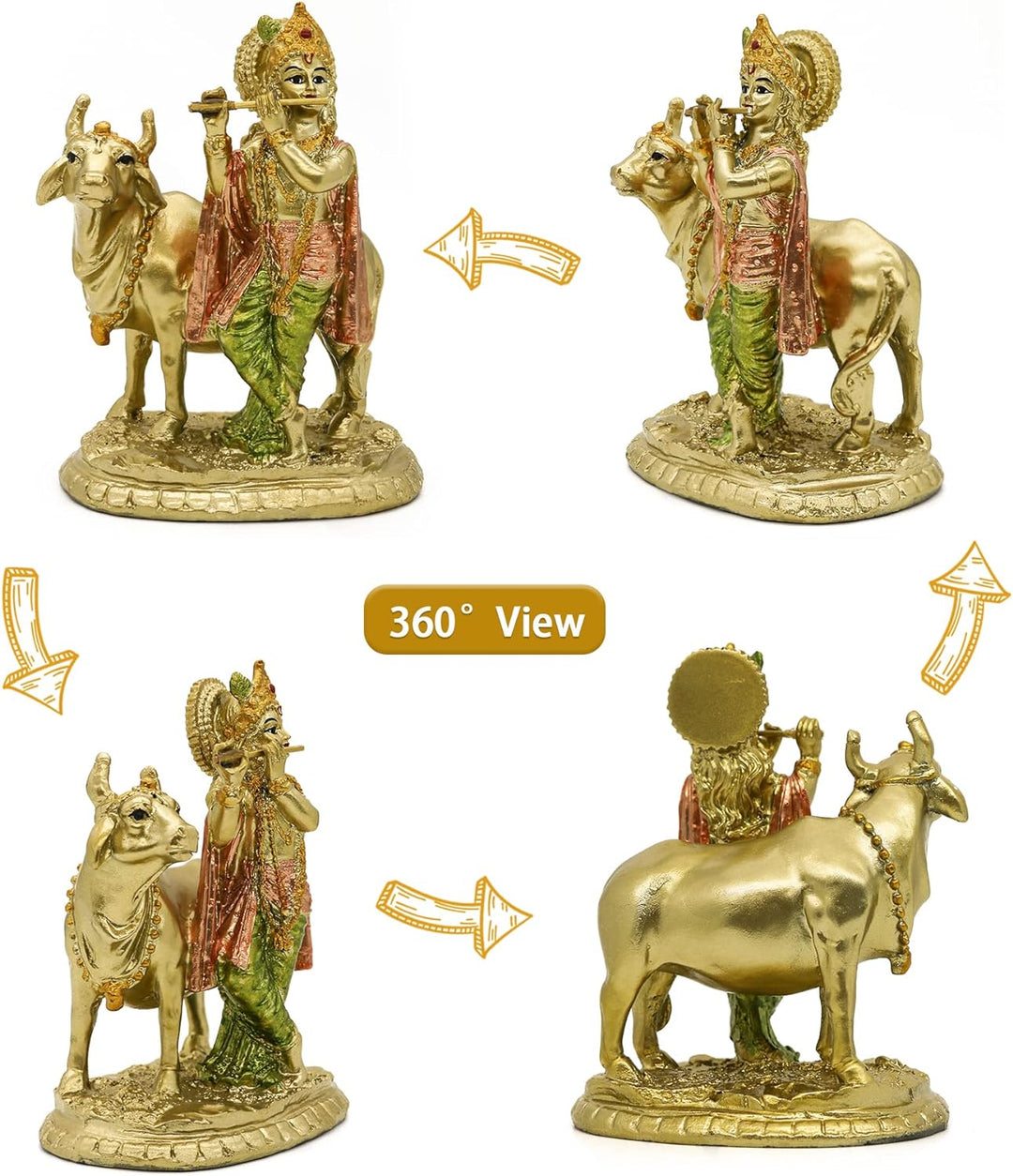 alikiki Hinduistische Gott, Lord Krishna, Statue – 13 cm H Baby Krishna Idol mit Kuh Nandi Statue In