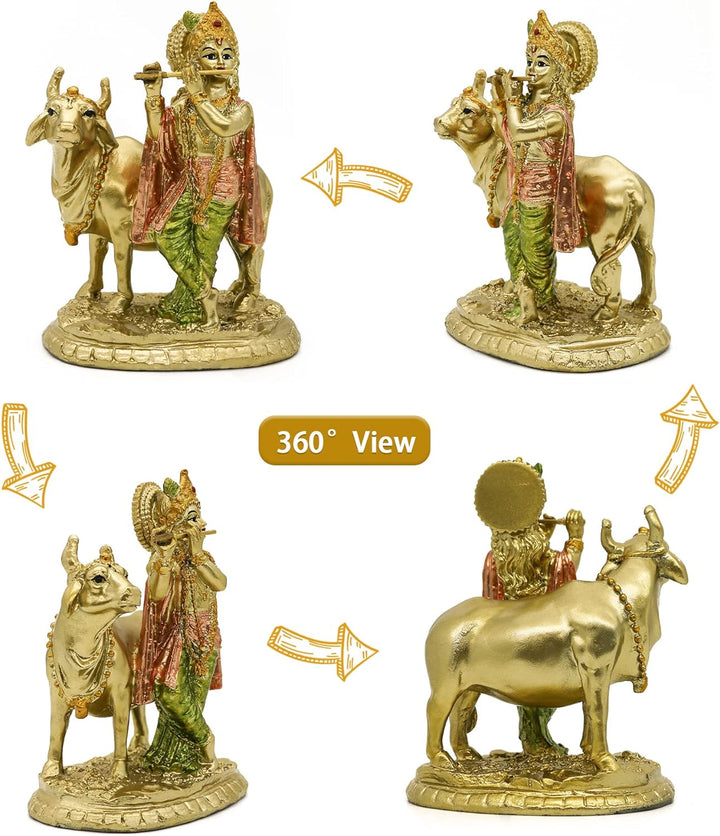 alikiki Hinduistische Gott, Lord Krishna, Statue – 13 cm H Baby Krishna Idol mit Kuh Nandi Statue In