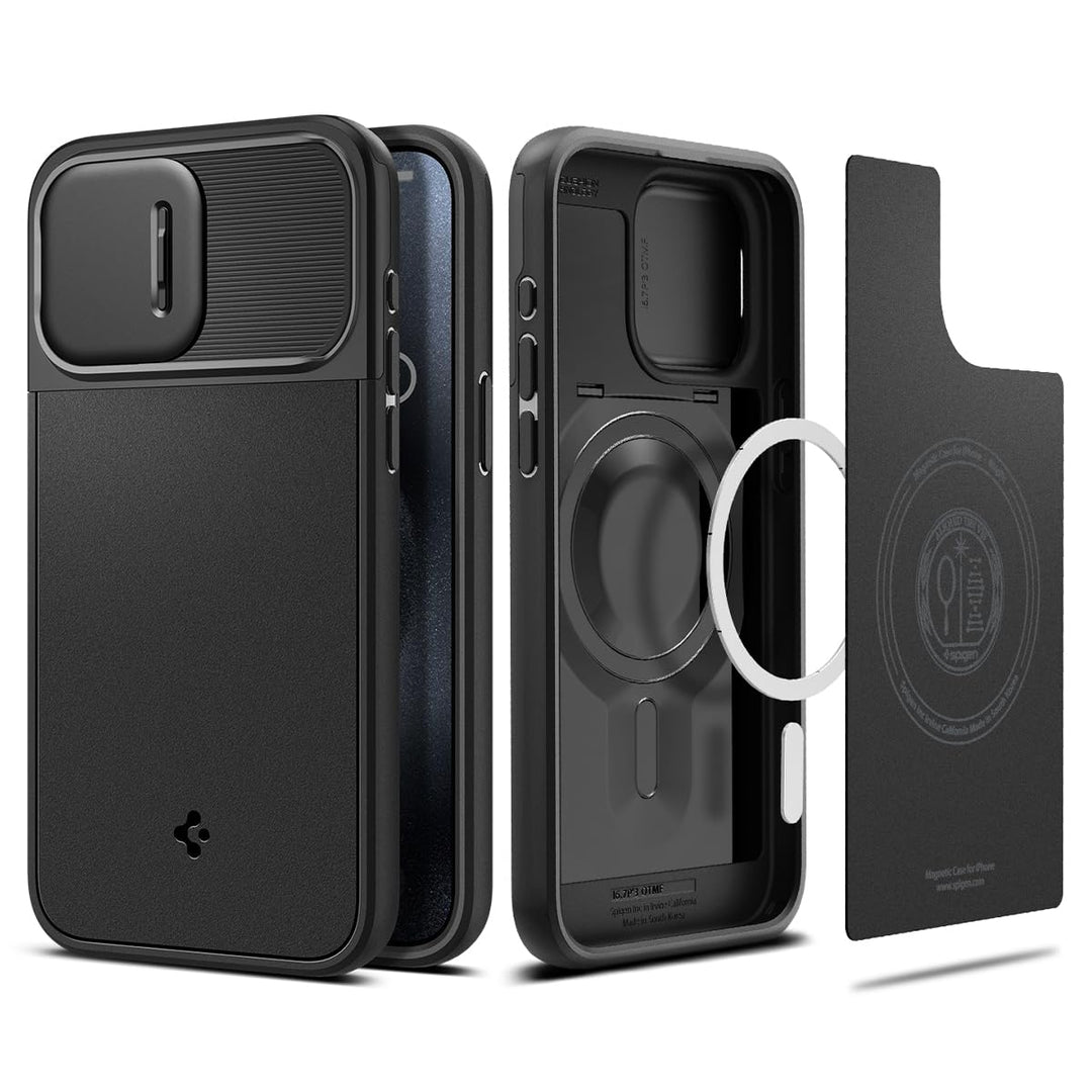 Spigen Optik Armor MagFit Hülle Kompatibel mit iPhone 15 Pro Max Kompatibel mit MagSafe -Schwarz, Sc