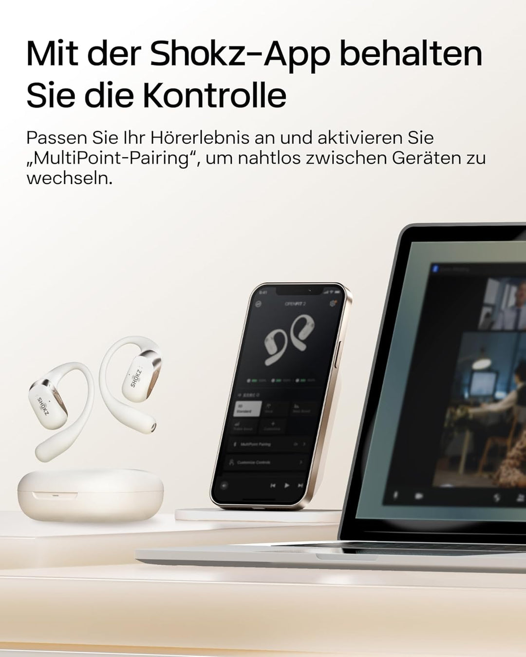 SHOKZ OpenFit 2 Open-Ear-Kopfhörer, True-Wireless-Bluetooth-Ohrhörer mit Mikrofon, Ohrbügel-Open-Ear