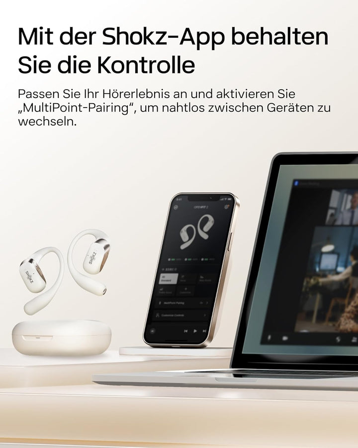 SHOKZ OpenFit 2 Open-Ear-Kopfhörer, True-Wireless-Bluetooth-Ohrhörer mit Mikrofon, Ohrbügel-Open-Ear
