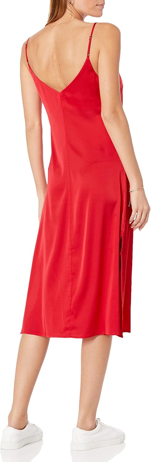 The Drop Damen Ana Silky Midi-Slip-Kleid mit V-Ausschnitt M Rot, M Rot