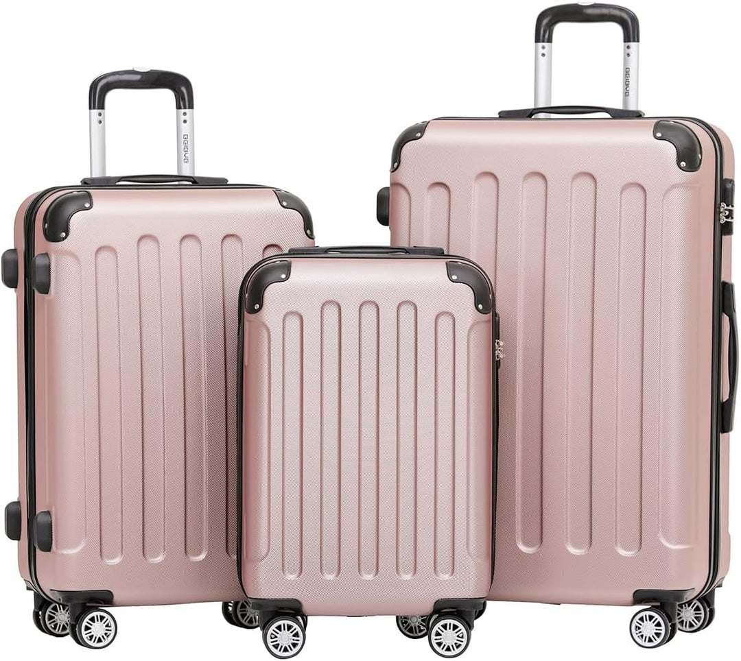 BEIBYE Zwillingsrollen Hardcase Reisekoffer Koffer Trolleys Hartschale in XL-L-M in 20 Farben (Rosag
