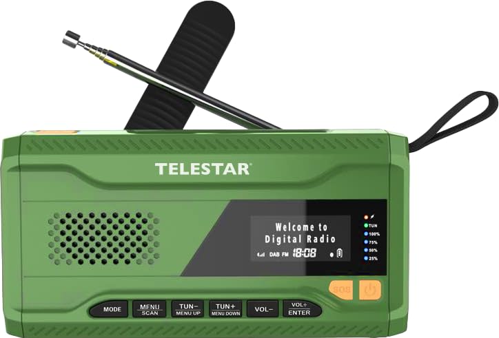 TELESTAR TOP NR 5 – Notfallradio (Kompaktes Kurbelradio, 4.000 mAh Akku, Solarpanel, Powerbankfunkti