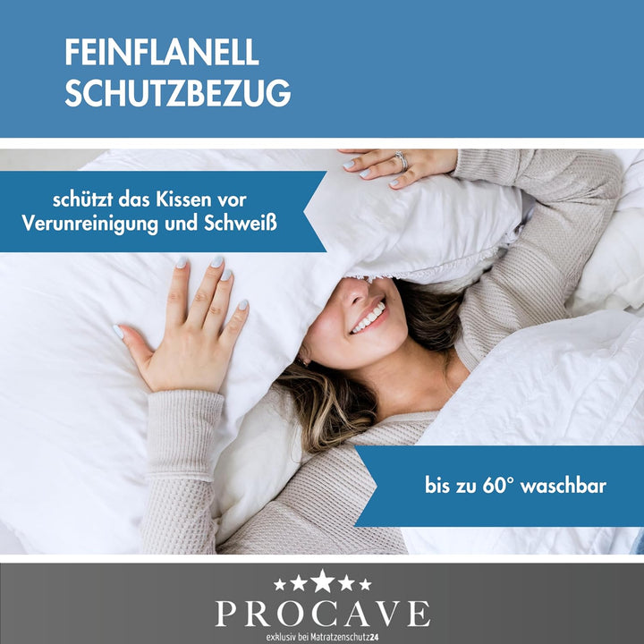 PROCAVE Feinflanell - Schutzbezug für Seitenschläfer-Kissen in der Grösse 40 x 145 cm aus 100% Baumw