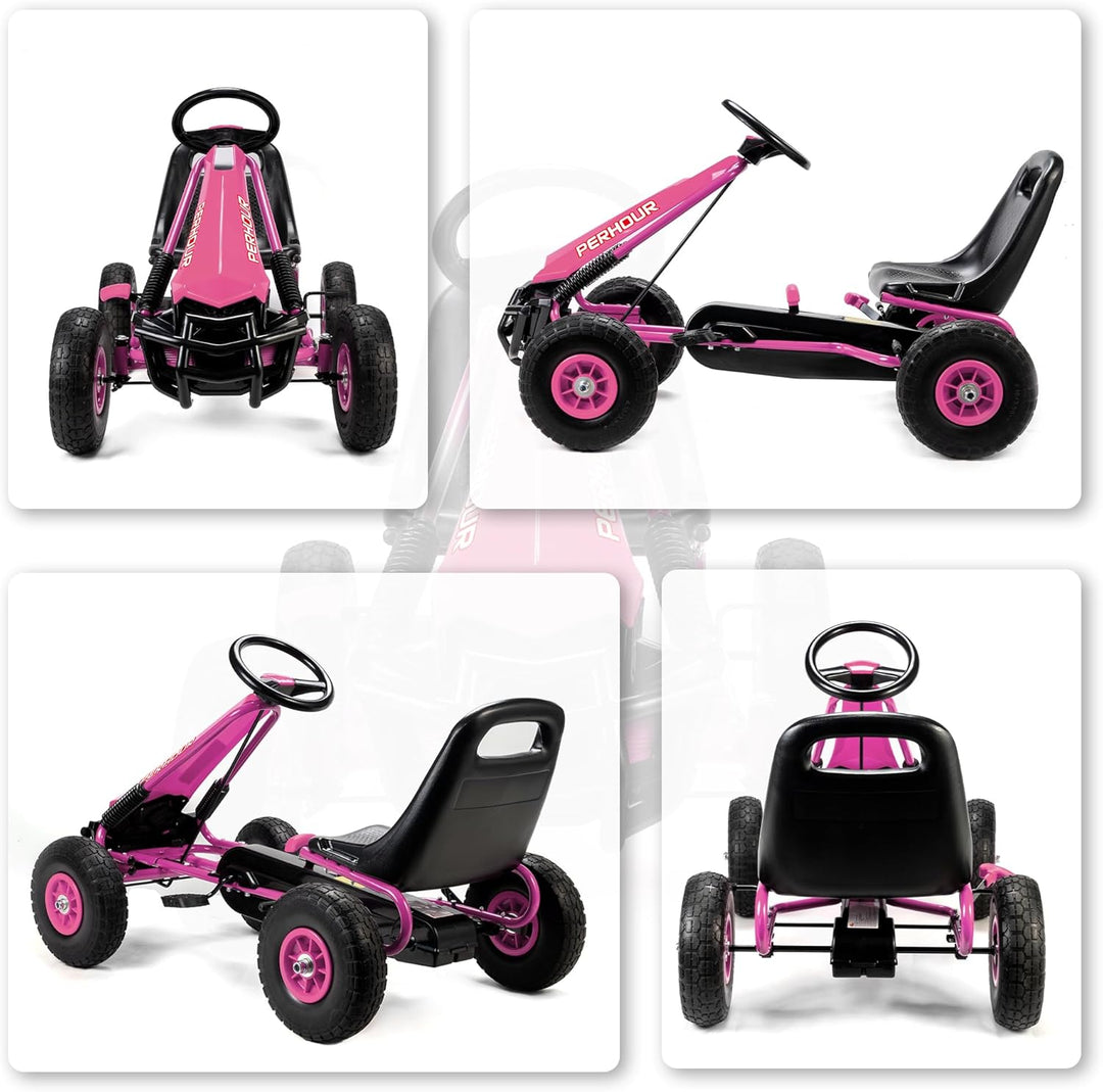 AIYAPLAY Gokart, Tretauto mit Handbremse, verstellbarem Sitz, Vor- und Rückwärtsgang, Pedalantrieb,