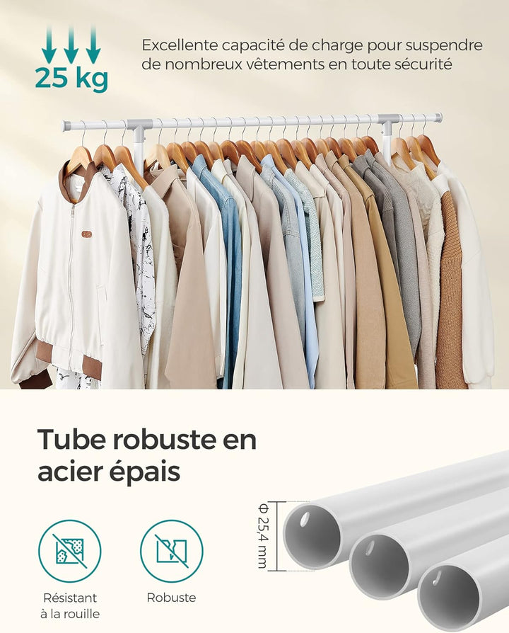 SONGMICS Kleiderständer auf Rollen, Kleiderstange, höhenverstellbar zwischen 97 und 165 cm, ausziehb