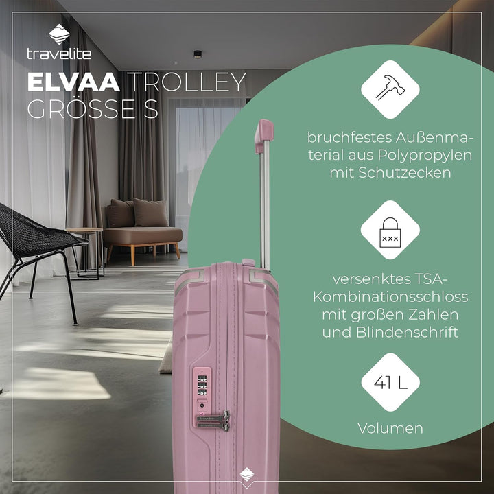 Travelite 4-Rad Hartschalen Handgepäck Koffer klein mit recyceltem Innenfutter, Gepäck Serie ELVAA: