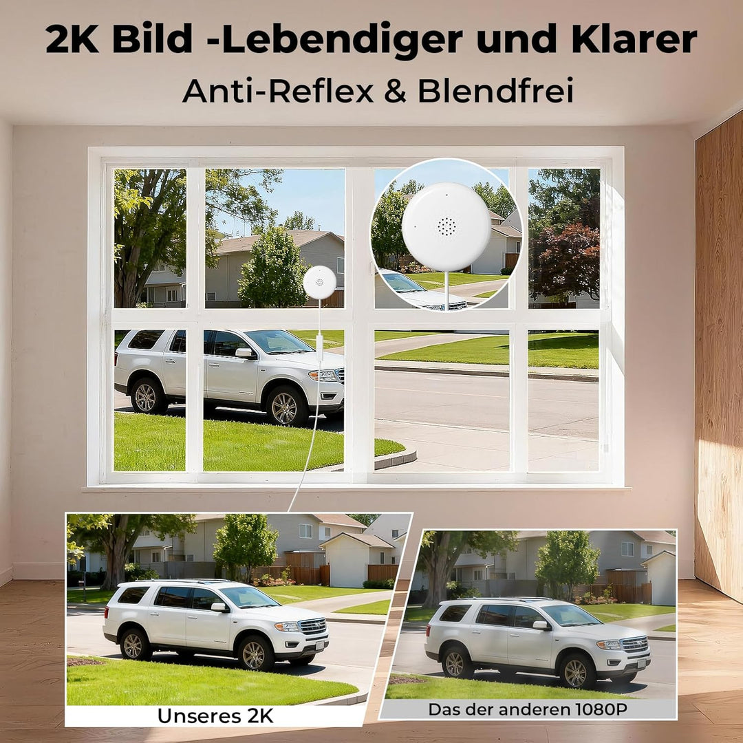2K 3MP Fenster Überwachungskamera Innen, Innenkamera mit Farb-Nachtsicht, Blendschutz & Antireflex,2