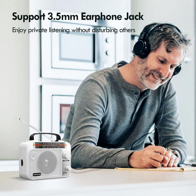 Audiocrazy UKW FM/AM/SW1-2 Radio Tragbares Radio Weltempfänger Radio mit 1800mAh Rechargeable Batter