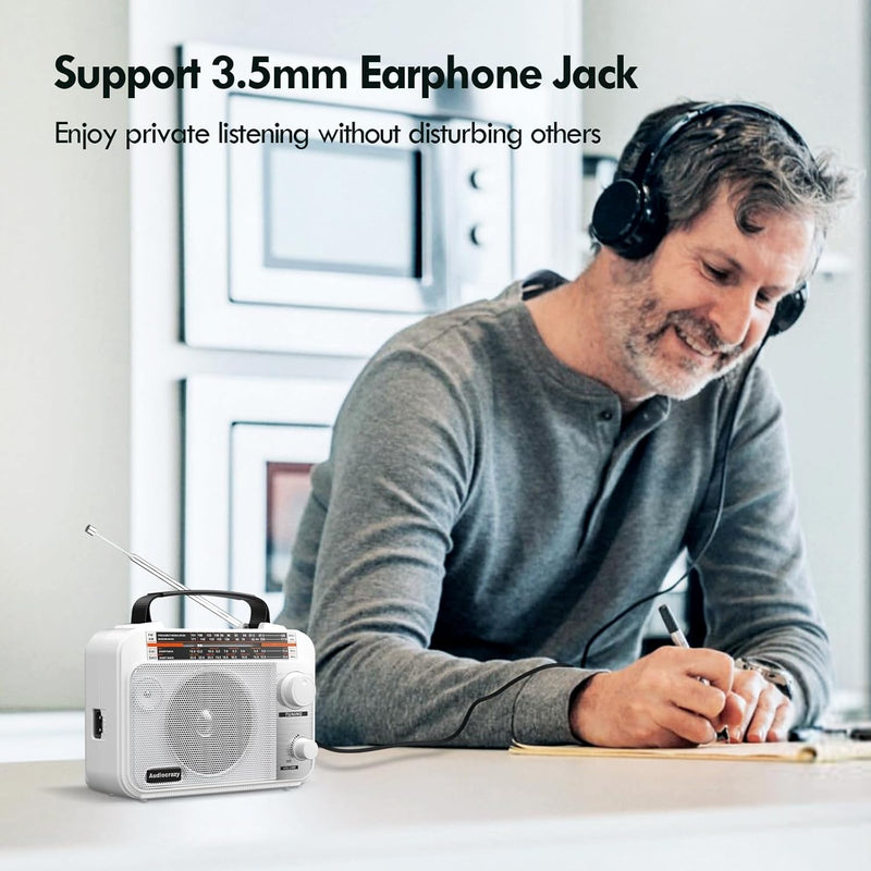 Audiocrazy UKW FM/AM/SW1-2 Radio Tragbares Radio Weltempfänger Radio mit 1800mAh Rechargeable Batter