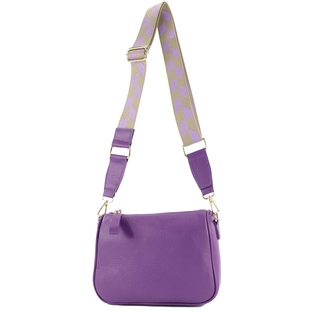 modamoda de - T230 - ital. Umhängetasche Klein Small aus Leder Lila, Lila