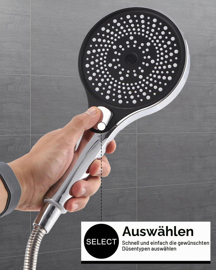 Duschkopf mit Schlauch 1.5M, Handbrause Dusche mit 3 Strahlarten und Halterung, runde Duschbrause(⌀