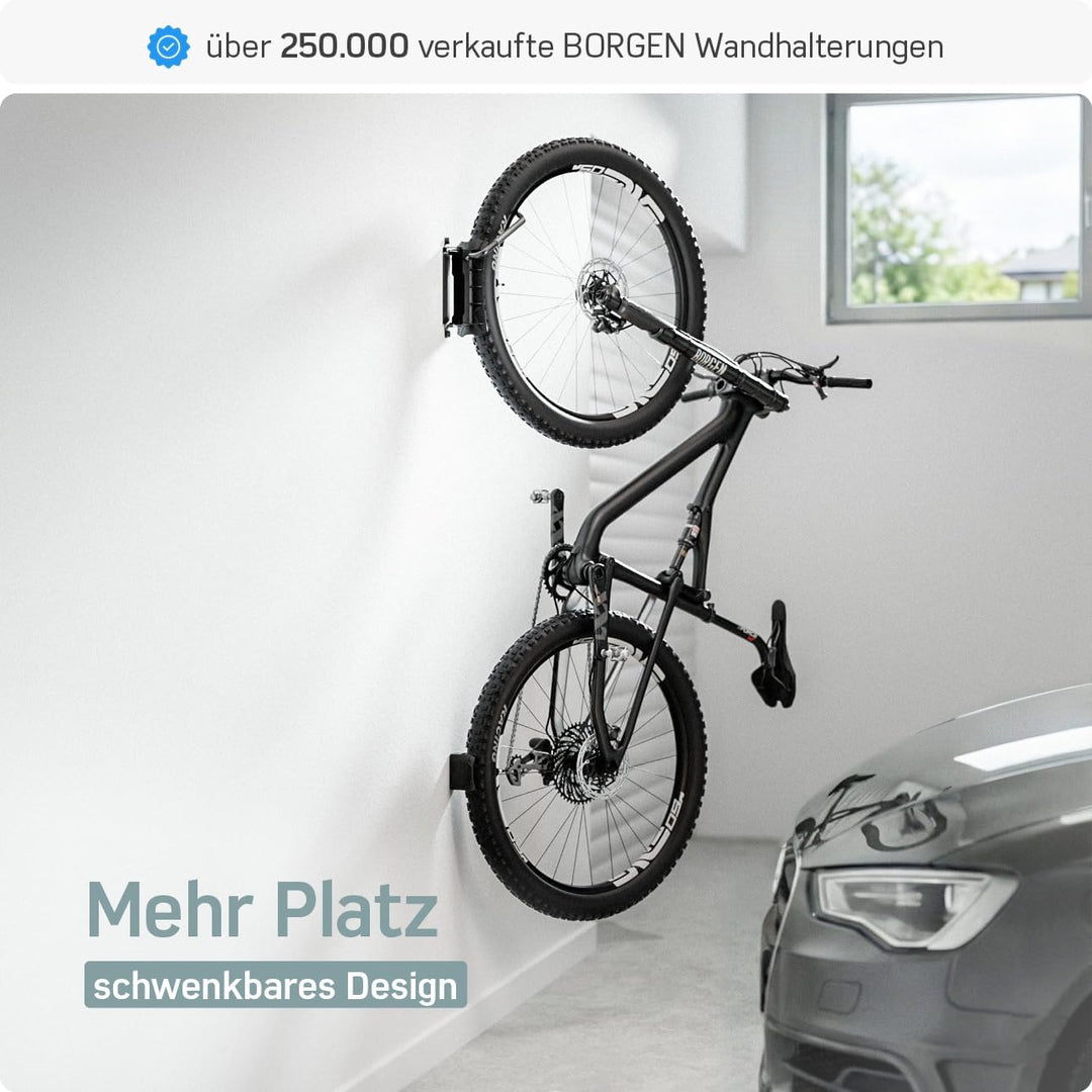 Borgen Fahrrad Wandhalterung Schwenkbar bis 35kg - Platzsparende Fahrradhalterung Wand Vertikal - In