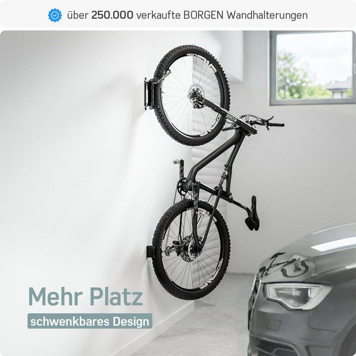Borgen Fahrrad Wandhalterung Schwenkbar bis 35kg - Platzsparende Fahrradhalterung Wand Vertikal - In