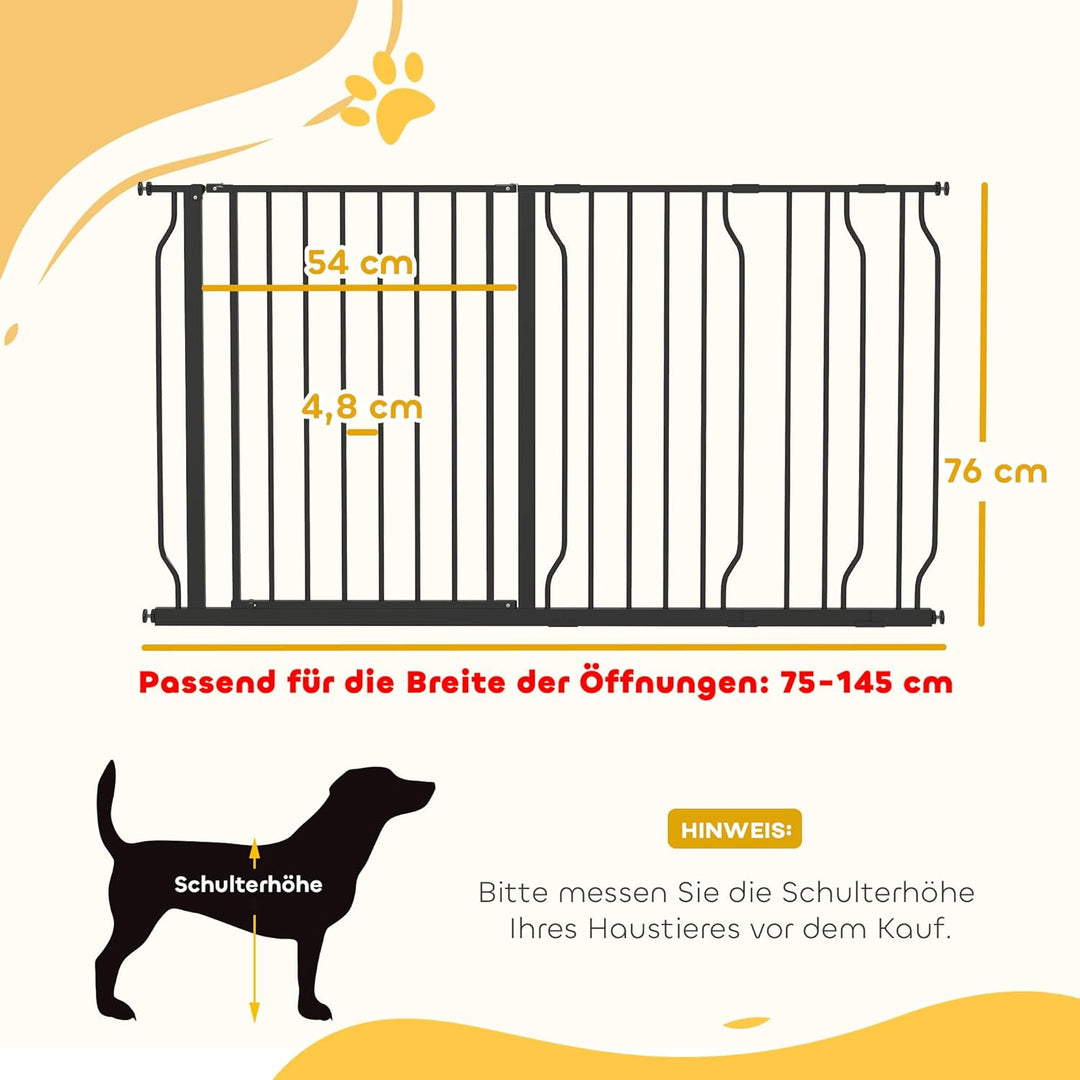 PawHut Hunde Türschutzgitter Treppenschutzgitter, 75-145 cm Hunde Türgitter, Baby Türgitter, Klemmgi