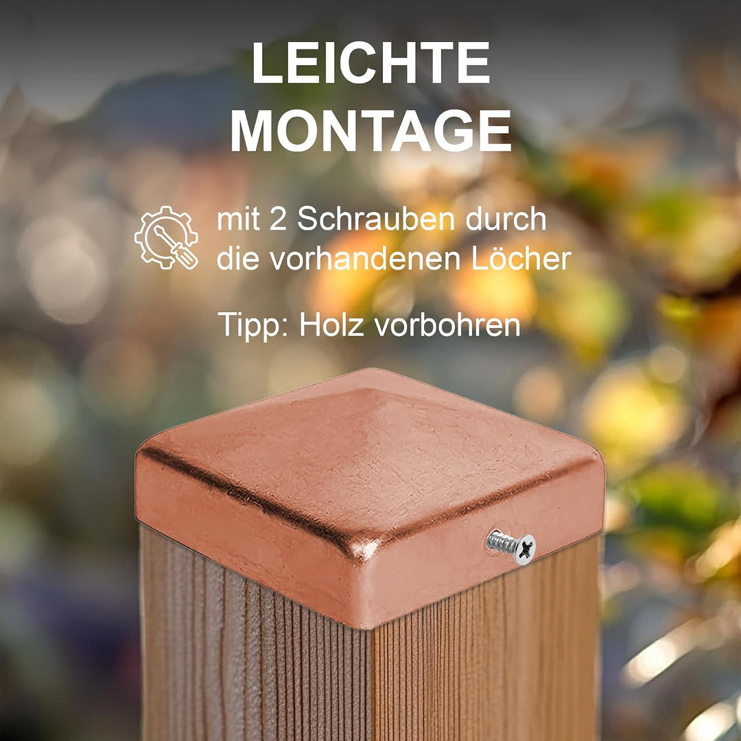 h2i Pfostenkappe | Kupfer | 91 x 91 mm | 10 Stück | Eckige Abdeckkappe für Garten Holzpfosten Pfoste