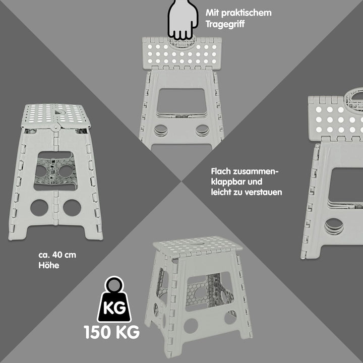 Deco4Me XL Tritthocker klappbar 40 cm hoch, belastbar bis 150 kg, 1 Stufe, rutschfest - Faltbarer Kl