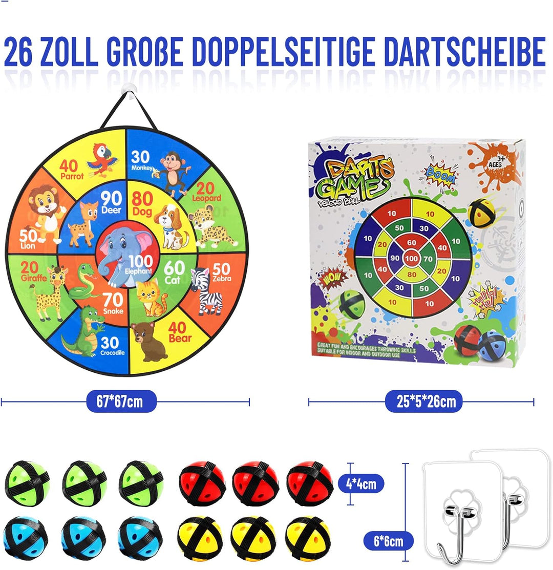 Kinder Klett Dartscheibe, Faltbares Doppelseitiges Spielzeug Dartscheibe mit Tier Motiven und Zahlen