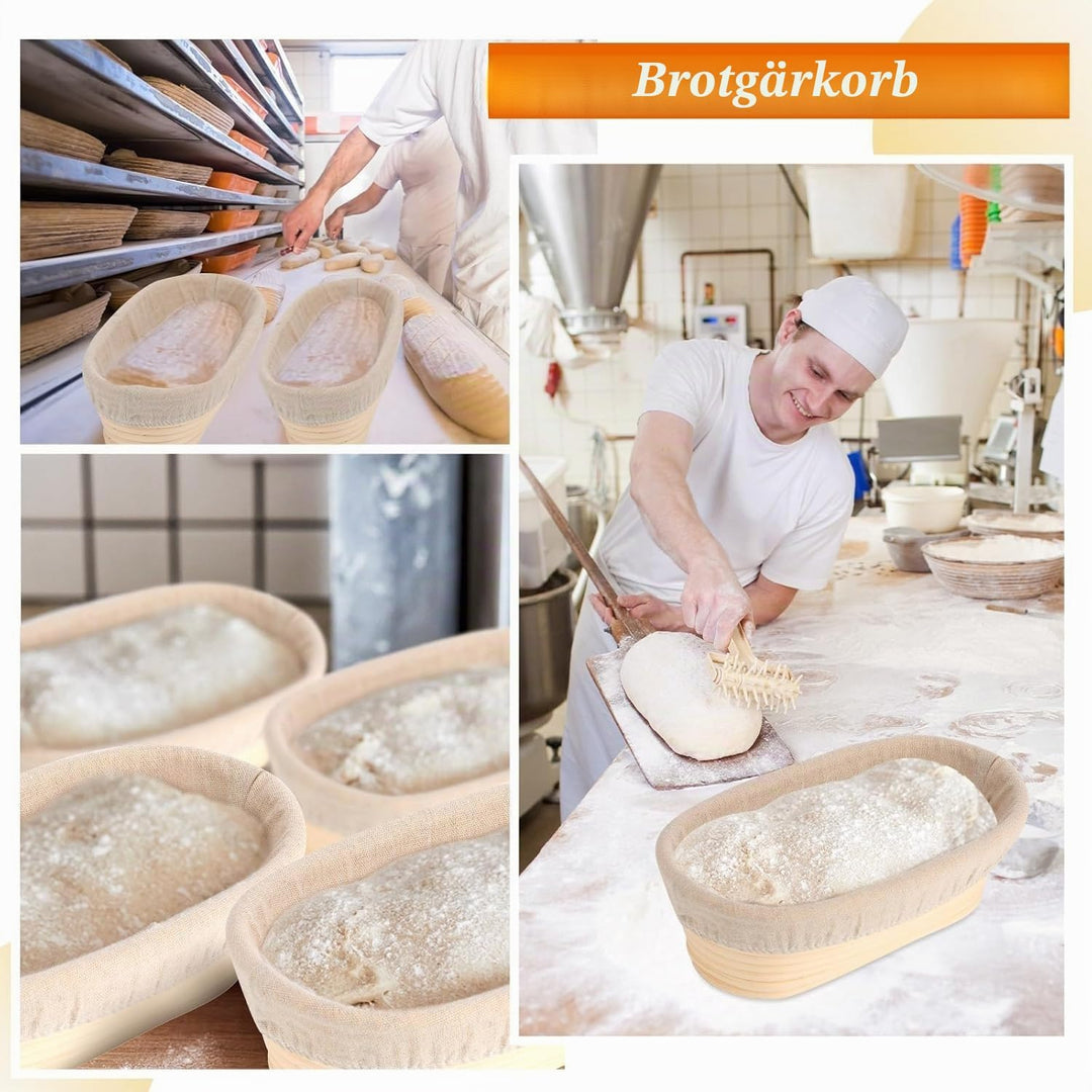 Ovaler langer Banneton-Brotgärkörbe, Rattankorb mit Leineneinsatz, Sauerteigbrot, Backzubehör für pr