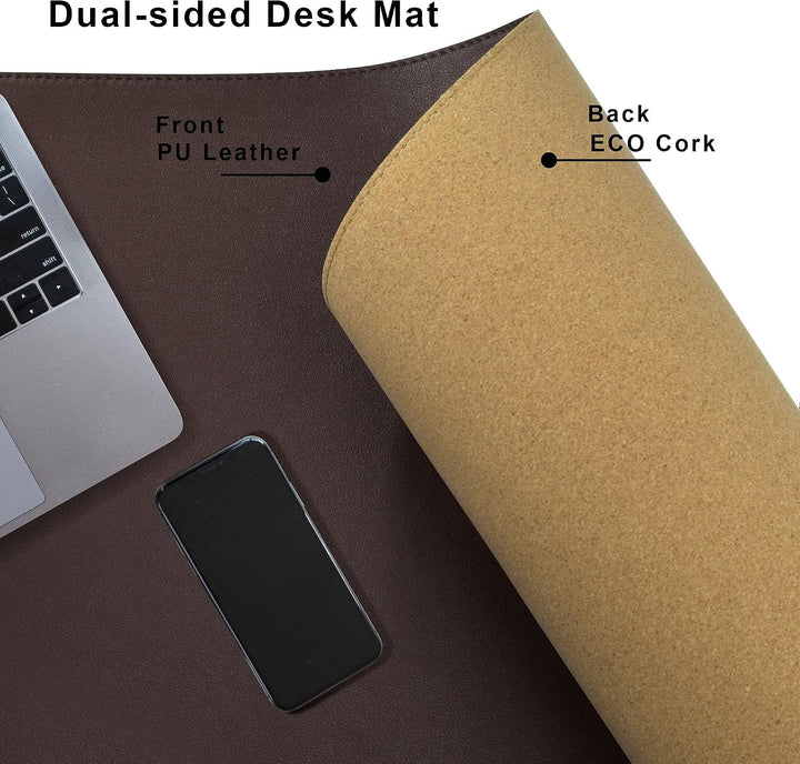 Cacoy 120x60cm Doppelseitige Schreibtischunterlage, XXL Gross Mauspad, Braun | Multifunktionale Schr