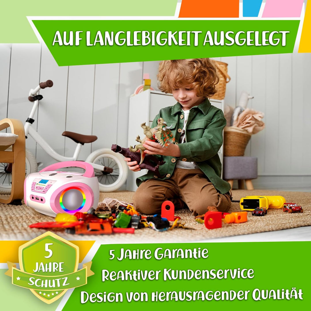 TinyGeeks Tunes Kids Boombox CD-Player für Kinder NEU 2024 + UKW-Radio + Inklusive Batterien + Blaue