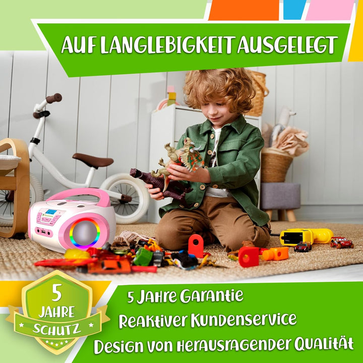 TinyGeeks Tunes Kids Boombox CD-Player für Kinder NEU 2024 + UKW-Radio + Inklusive Batterien + Blaue