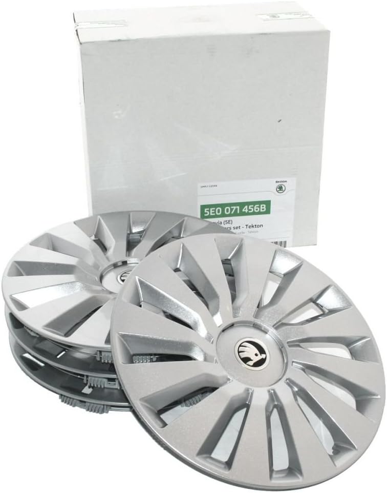 Skoda 5E0071456B Original Radkappen Set 16 Zoll Tekton 6.5Jx16 Radzierblenden 4X Radblenden Silber S