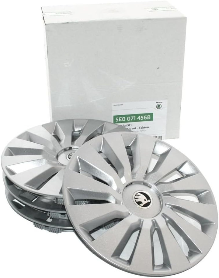 Skoda 5E0071456B Original Radkappen Set 16 Zoll Tekton 6.5Jx16 Radzierblenden 4X Radblenden Silber S