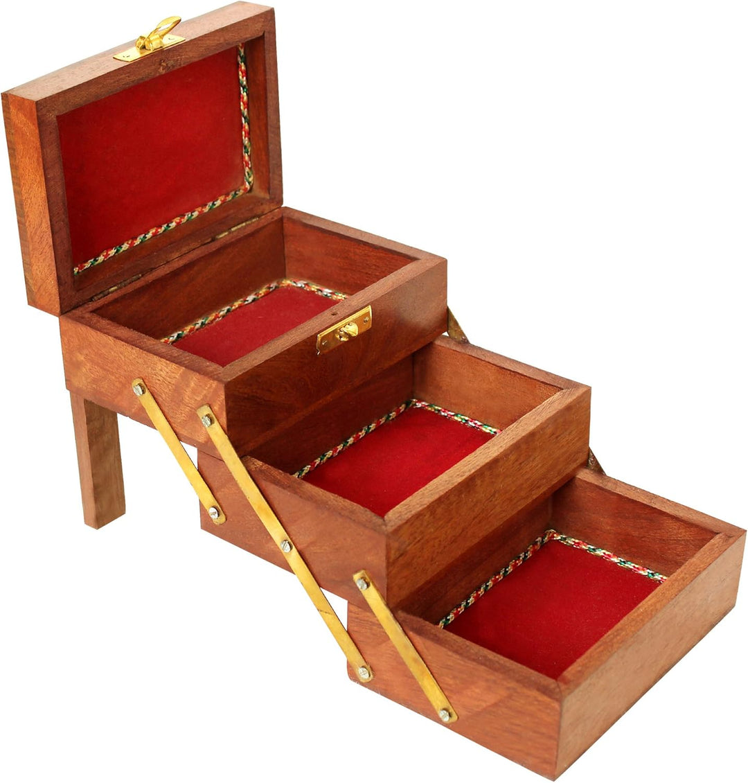 ITOS365 Handmade Wooden Jewellery Box for Women Jewel Organizer Hand Carved Jali Carvings Gift Items
