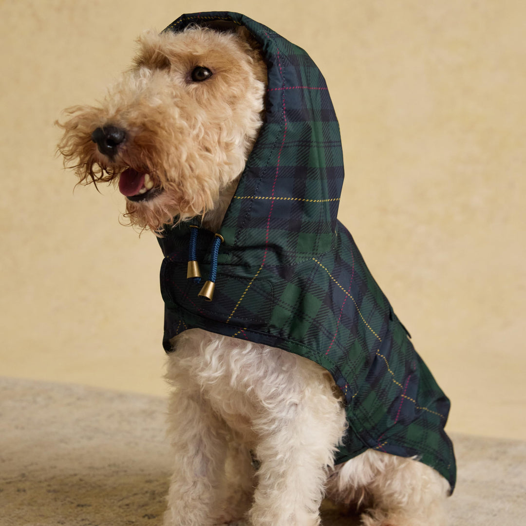 Rosewood x Joules Blackwatch Check Packaway Hundejacke, Grösse S, leicht, wasserabweisend, mit Kapuz