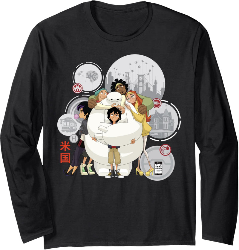 Disney Big Hero 6 TV Series Baymax Hugs Group Portrait Langarmshirt