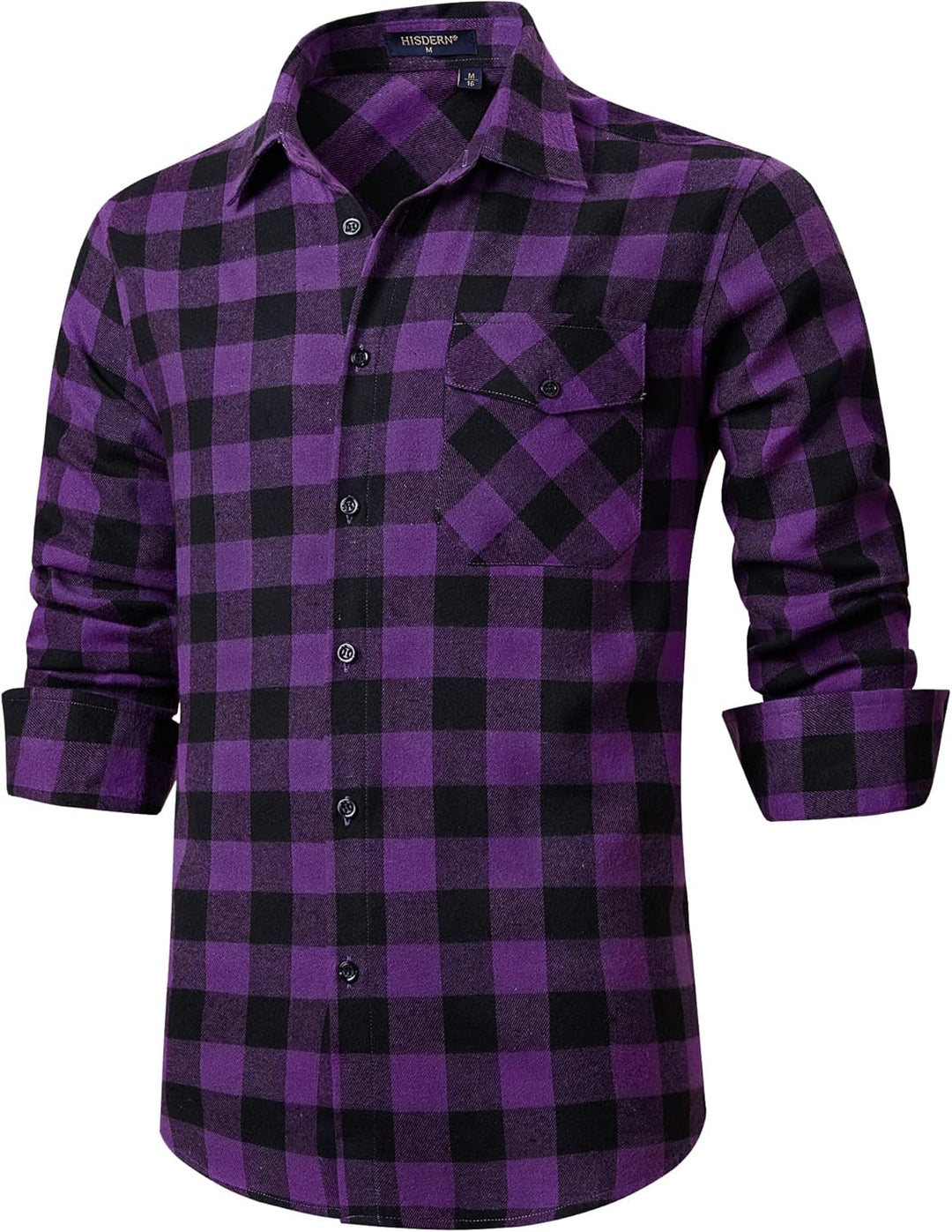 HISDERN Flanellhemd Herren Karierte Hemden Herren Langarm Button Down Baumwolle Holzfällerhemd Regul