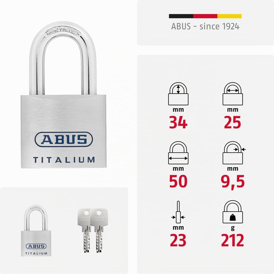 ABUS Titalium Vorhängeschloss 96TI/50 - leichter Schlosskörper aus massivem Spezial-Aluminium - Kell