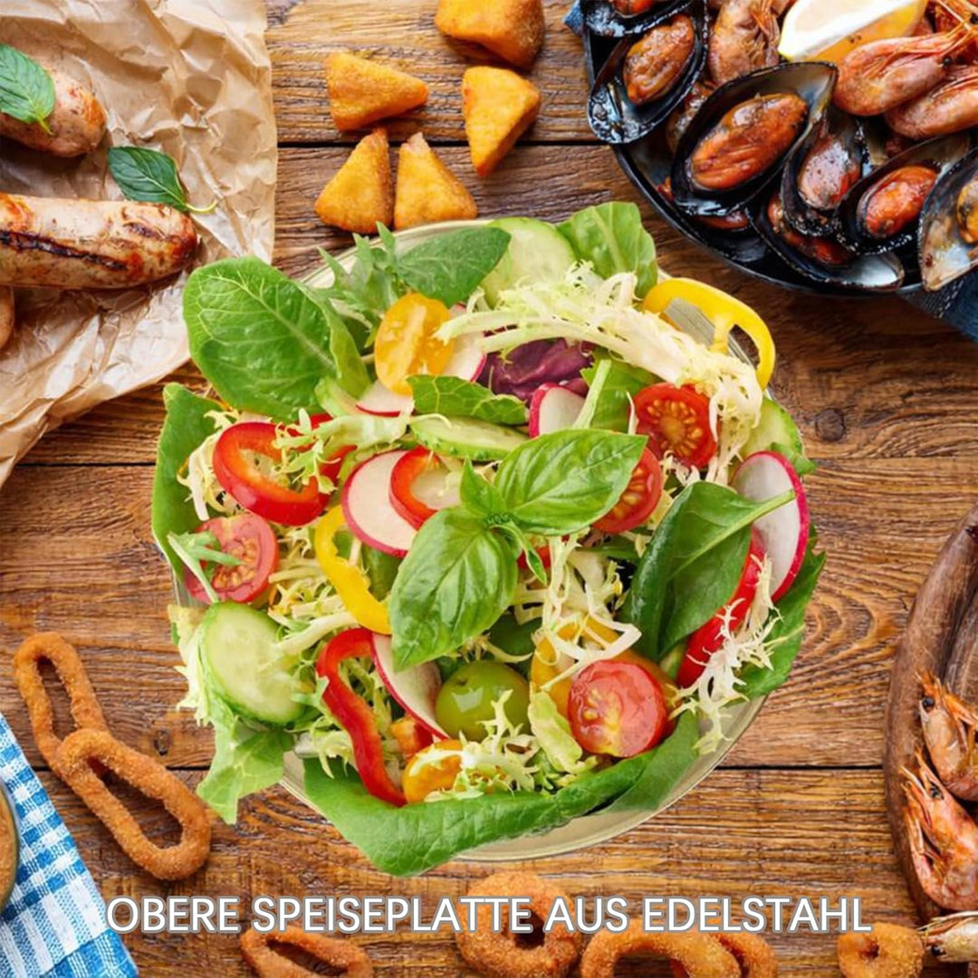 3 Stück Gekühltes Serviertablett Set, 30 cm Tablett Edelstahl, Buffet Partyplatte für Obst, Gemüse,