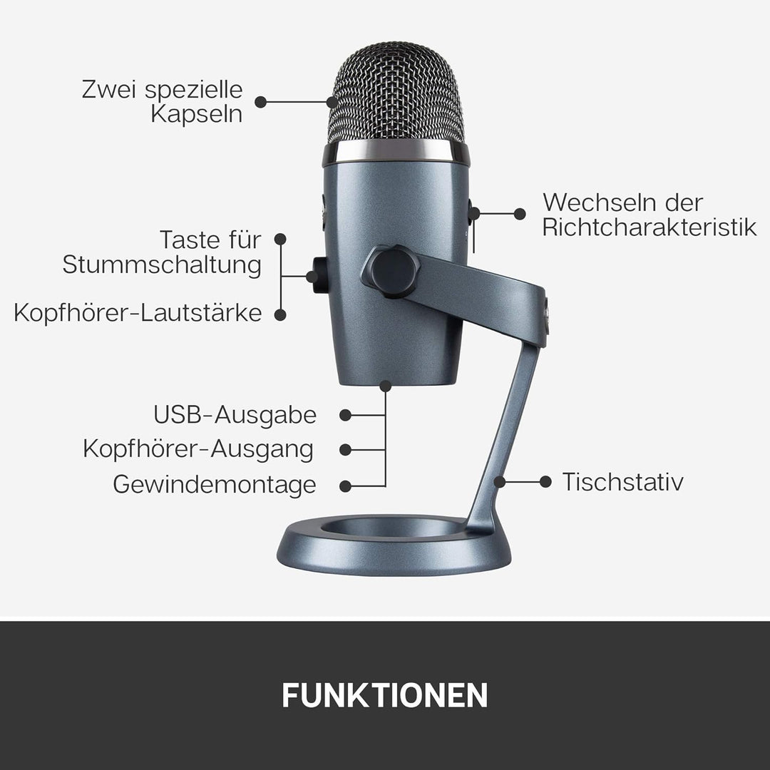 Blue Microphones Yeti Nano Premium USB-Kondensatormikrofon, Mit Blue VO!CE Vocal Effekten, Kompakte