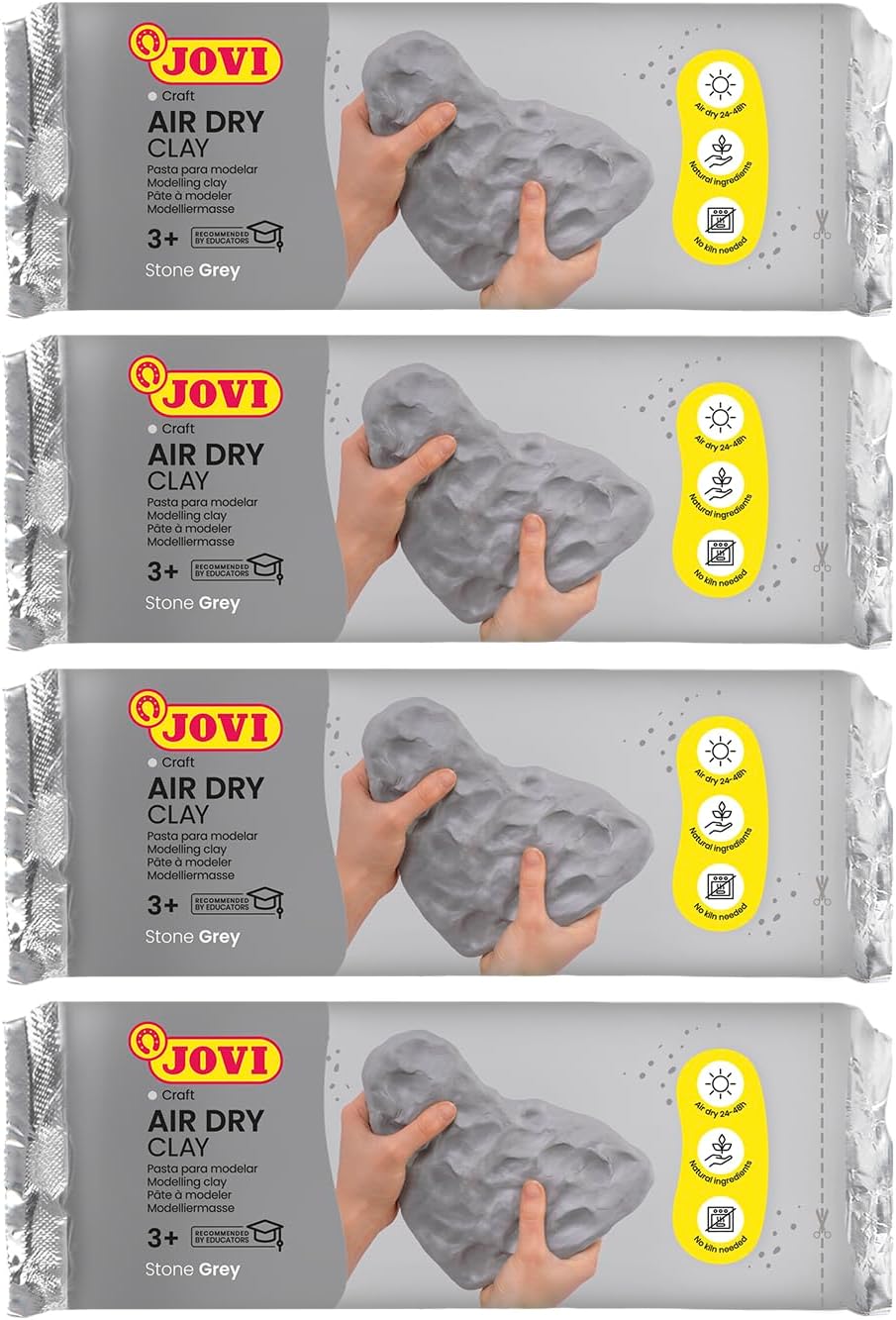 Jovi Air Dry Modelliermasse, gebrauchsfertig, lufttrocknend, auf Basis von Feuchtton, 1 kg in grau,