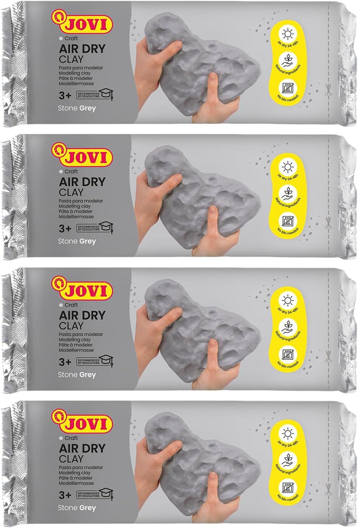 Jovi Air Dry Modelliermasse, gebrauchsfertig, lufttrocknend, auf Basis von Feuchtton, 1 kg in grau,