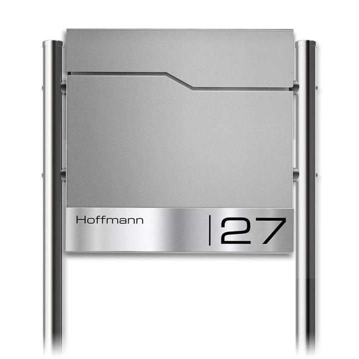 Metzler Briefkasten mit Pfosten in RAL 9007 Graualuminium Enno - Standbriefkasten mit V2A Edelstahl