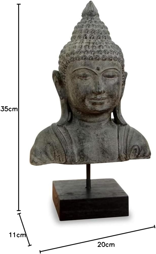 livasia Buddha Steinbüste, Buddhaskulptur, Dekofigur, Steinfigur (grau/gross) Grau / Gross, Grau / G