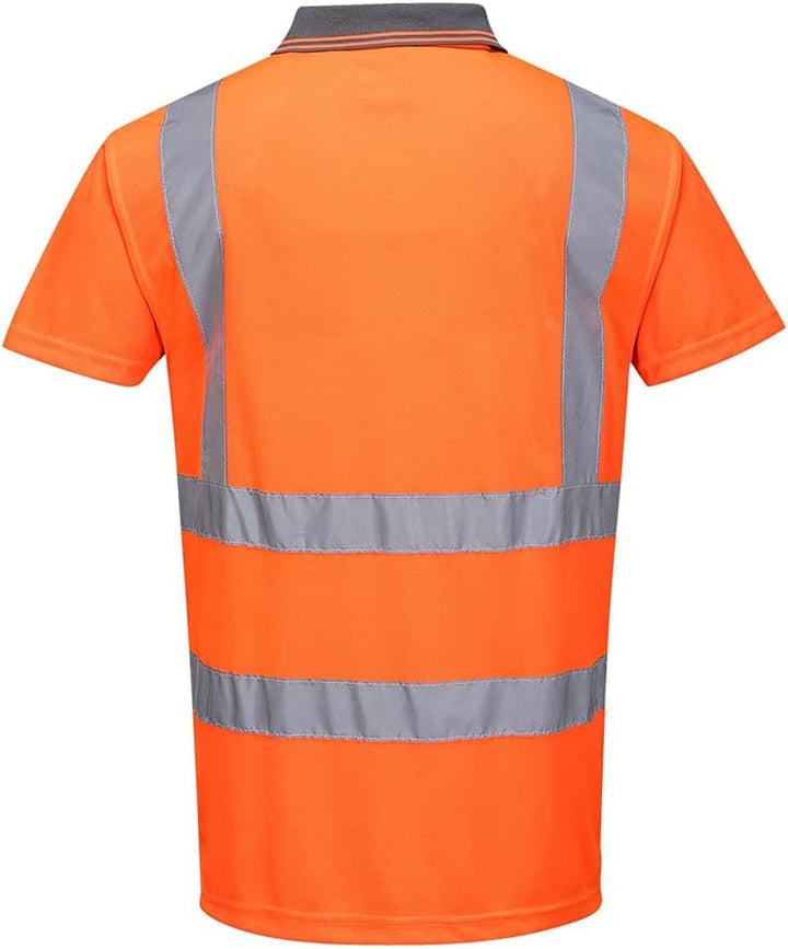 Portwest RT22 Warnschutz Kurzarm Polo Hemd Grosszügige Passform Graue Kragen | Orange, XS, EN ISO 20