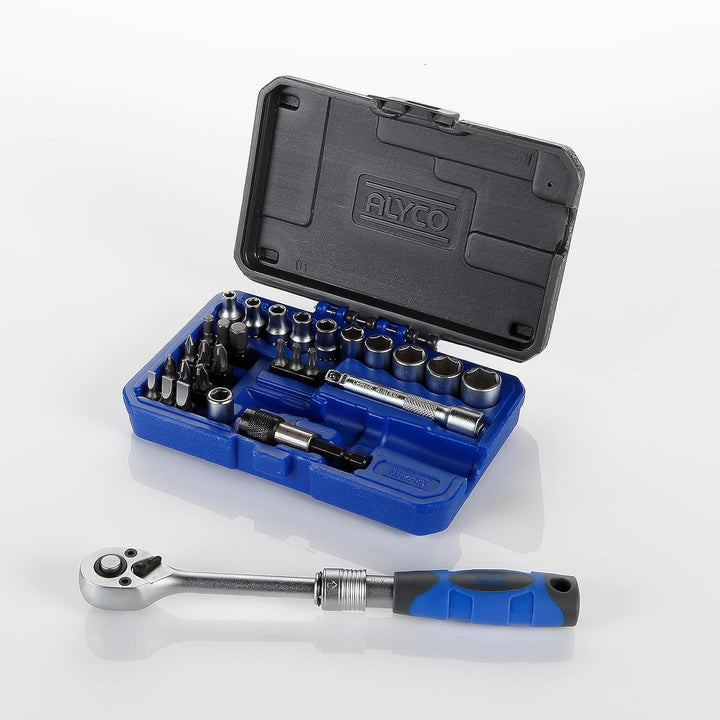 alyco 192195 Set 29 Stück Gläser 1/4 + + Adapter + Antrieb Verlängerbarer Umschaltknarre Bits in Kun