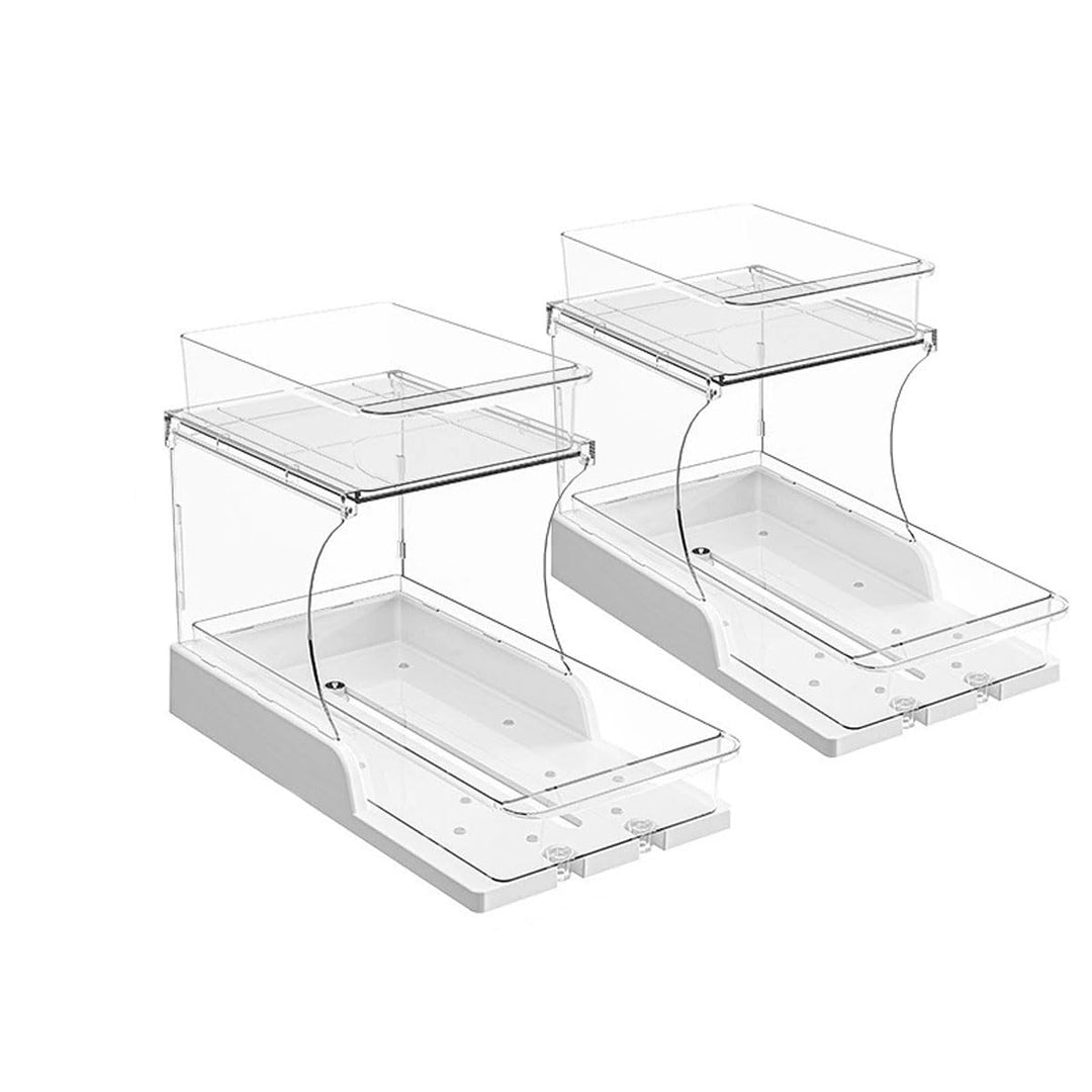 2er Set Badablage Organizer mit Schubladen, 2-stufig drehbar, transparenter Badezimmer Organizer für