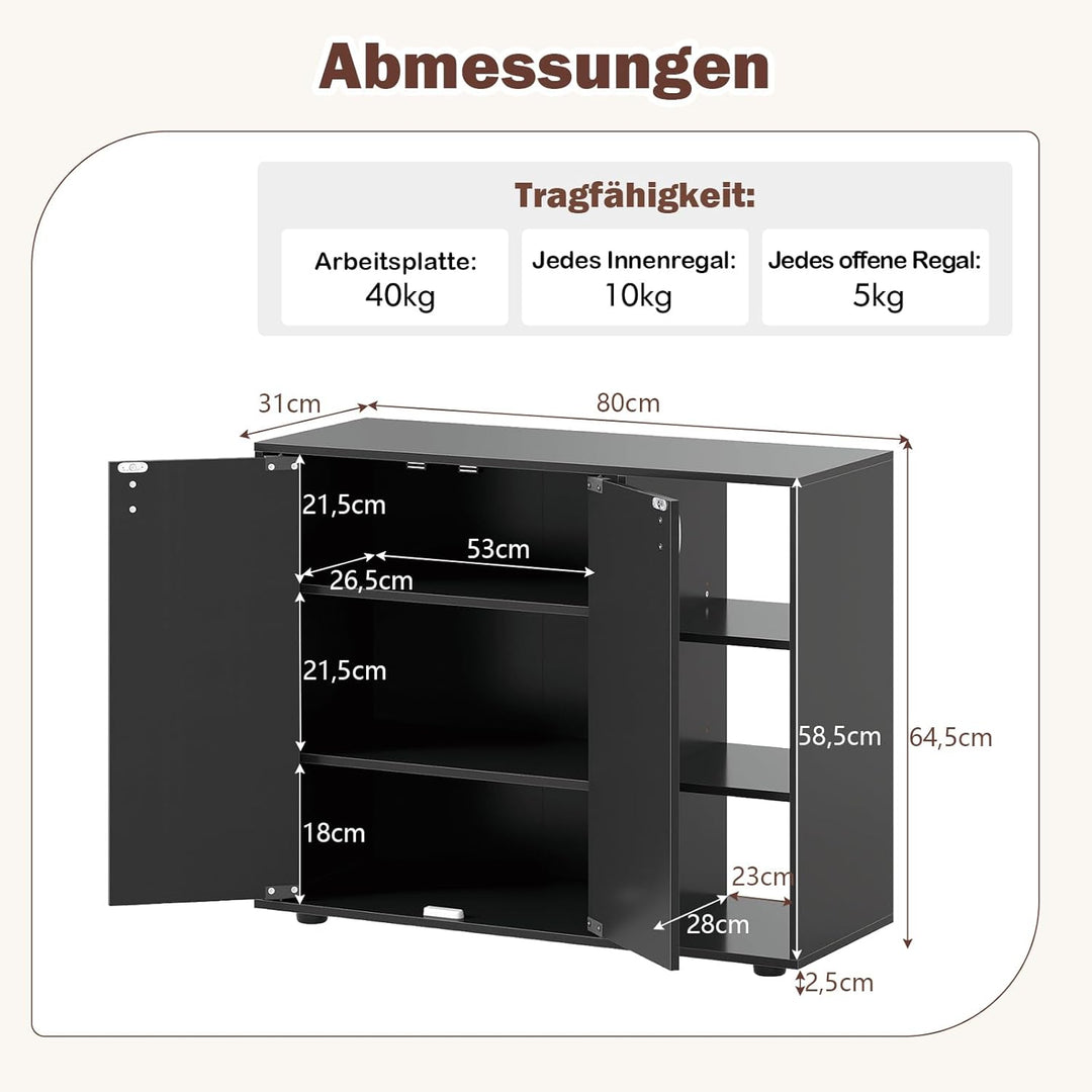 COSTWAY Schuhschrank, Schuhregal mit 2 Türen, verstellbaren offenen Regalen, Schuhkommode, Schuhaufb