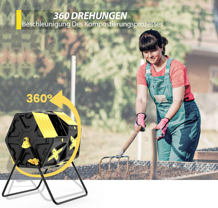 SQUEEZE master Tumbling Komposter Bin, Doppelkammer kompost Tumbler mit Easy-Turn, schnell arbeitend